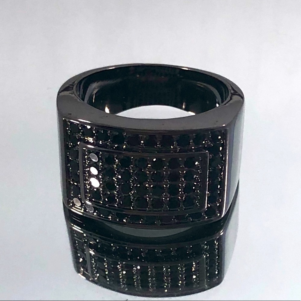 Jet Black Band Micropave Onyx CZ Mens Ring